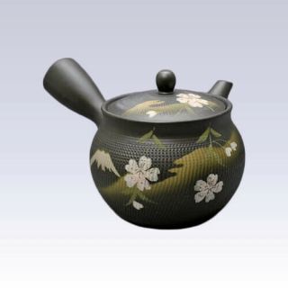 Tokoname Kyusu Teapot - Akira - Sakura & Mt.  Fuji - 460cc/ml - Stainless Steel
