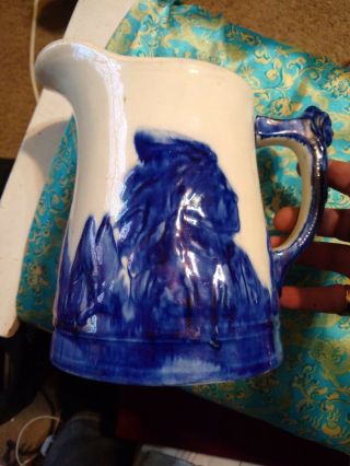 Antique Sleepy Eye Pottery Native American/pitcher Cobalt Blue