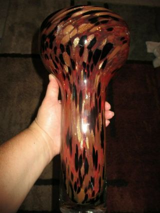 Vintage Art Glass Spatter Splatter Vase Heavy Cranberry Gold Flecks Brown Orange