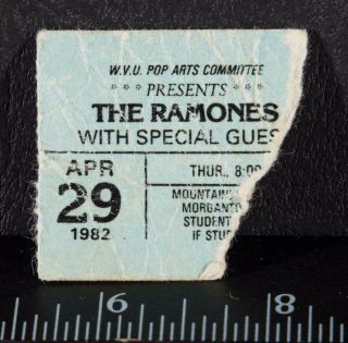 Vintage The Ramones Ticket Stub April 29 1982 Morgantown West Virginia Tob