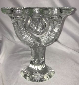 Vintage Pukeberg Cast Glass Double Candle Holder With Heart Mcm Scandinavian