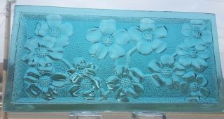 Vintage Stained Glass Window Panel - Lighter Blue Pressed Glass 10 " X 5 " 7