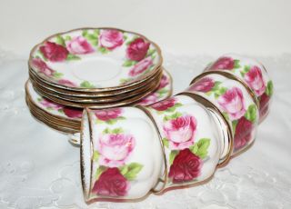 Vintage Royal Albert Old English Rose 12 Piece Set,  Teacups,  Saucers & Plates
