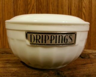 Vitrock White Milk Glass - 1935 Drippings/grease Jar W/label & Lid - Anchor Hocking
