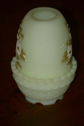 Fenton USA Custard Glass Hand Painted Daisies Fairy Lamp Vasoline Four Daisies 4