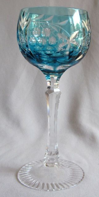 Wine Hock Glass Goblet Bayel Crystal Vineyard Grape Pattern - Aqua Marine 7 5/8 "