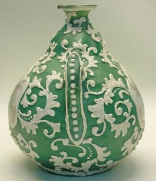 Antique Nippon Noritake Japan Hand Painted Rose Floral Jade Green Moriage Vase 4