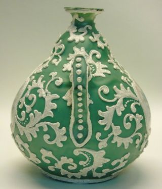 Antique Nippon Noritake Japan Hand Painted Rose Floral Jade Green Moriage Vase 6