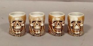 4 Schafer & Vater German Porcelain Bisque Skull Poison Shot Glasses Skeleton