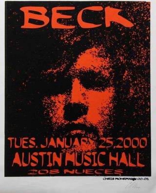 Beck 2000 Austin City Music Hall Mohrmann Signed Silkscreen Promo Poster