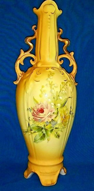 Antique Robert Hanke Royal Wettina Double Handled Floral Rose Vase Austrian