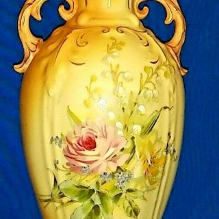 Antique Robert Hanke Royal Wettina Double Handled Floral Rose Vase Austrian 2