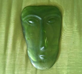 Vintage Green Art Glass Face Mask 1960s Erik Hoglund Kosta Boda