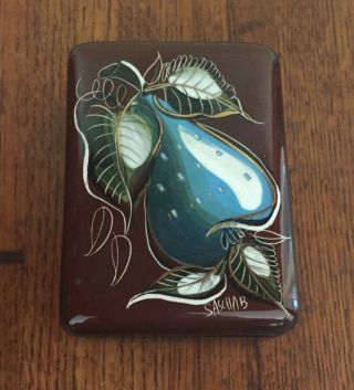 Vintage Fruit Motif Brown Ceramic Signed Sascha Brastoff Rectangular Trinket Box