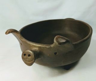 Pomaireware Clay Pig Chilean Figural Clay Baking Serving Dish Chile Handmade Vtg