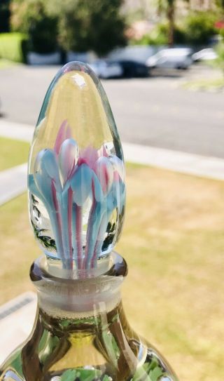 Vtg Joe St.  Clair? Multicolor Pastels Floral Motif Art Glass Perfume Bottle 7” 3