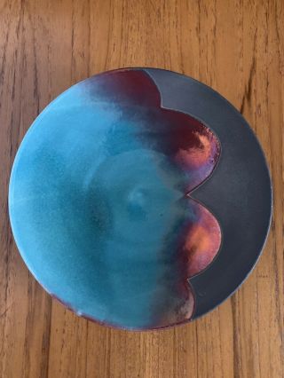Vintage Tony Evans 8 " Plate/bowl Raku Art Pottery / Ceramic