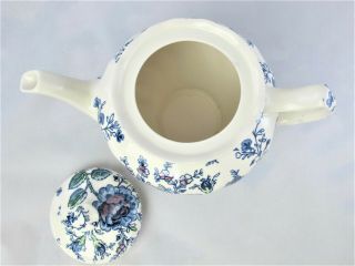 Johnson Brothers Rose Chintz Blue TEA POT 4 Cup,  Flowers,  Vintage Rare 5