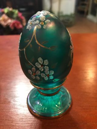 Vintage Fenton Green Glass Egg,  Hand Painted,  Signed S.  Hopkins 725/2500 - -