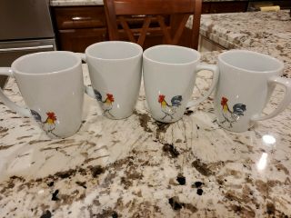 Corelle Country Dawn Rooster Porcelain Cup Mugs Set Of 4