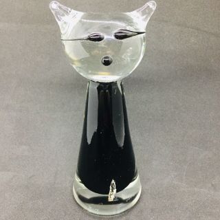 Vintage Finnish Kumela Art Glass Cat Paperweight Signed A.  Jacobino Oy Kumela