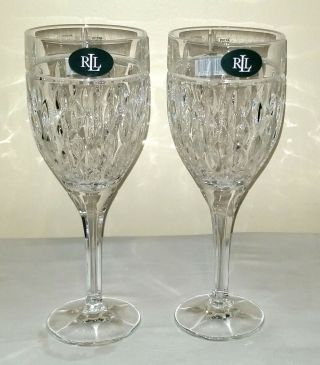Ralph Lauren Crystal Water Goblets,  Aston Pattern,  2 Ex - Large 9 1/4 " Tall -
