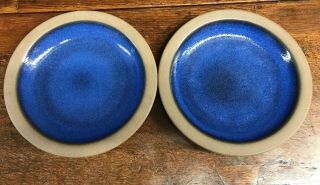 3 Edith Heath Ceramics 7.  5” Side Salad Plates Blue Moonstone Nutmeg Rim.  Three