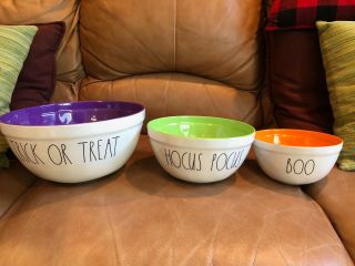 Rae Dunn Halloween 3 - Bowl Set: " Trick Treat  Hocus Pocus  Boo " Melamine