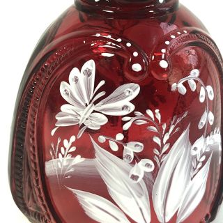 Fenton Ruby Red Bell Butterfly Hand Painted Rezzau
