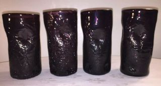 Set Of 4 Mid Century Modern Amethyst Crackle Glass Pinch 5 3/4” Tumblers