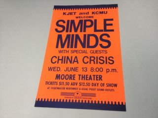 Simple Minds June 13th Seattle Wa.  Vintage Concert Promo Poster 1980 