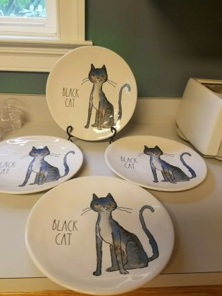 Rae Dunn 11 - Inch Dinner Plate Set Of 4 “black Cat” ” Halloween Ceramic