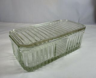 Large Vintage Depression Glass Butter Container Storage Dish With Lid