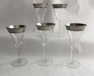 Mcm Dorothy Thorpe Allegro Silver Rim 5 Champagne Trumpet Stems/glasses