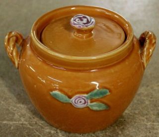 Coors Pottery Rosebud Burnt Orange Bean Pot With Lid Vintage