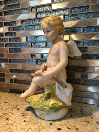 9 " Royal Dux Bohemia Czech Porcelain Cherub Figurine " Cupid " W/ Bow And Arrow