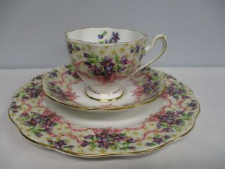 Vintage Queen Anne Sweet Violets Tea Cup Saucer Dessert Plate Trio