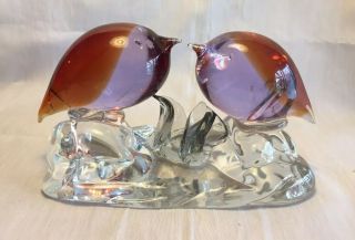 Wonderful Heavy Murano Glass - Two Stylised Birds On A Crystal Base Robins?