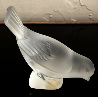 Lalique France Signed Satin Frosted Crystal Glass Sparrow Bird Figure Sculpture