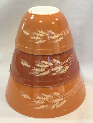 Pyrex Autumn Harvest Wheat Nesting Mixing Bowls 401 402 403 Set Of 3 Vintage Euc