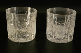 Set Of 2 Vintage Czech Bohemian Crystal Whisky Shot Glasses Cut To Clear.