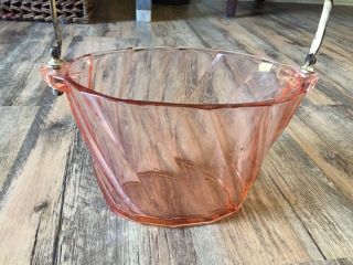 Pink Depression Glass Heisey TWIST Flamingo Ice Bucket Silver Handle 5