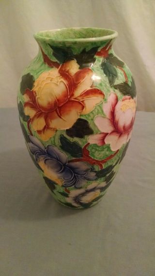 Maling Pottery Vase Floral Greens Etc 8.  75 " England Art Pottery