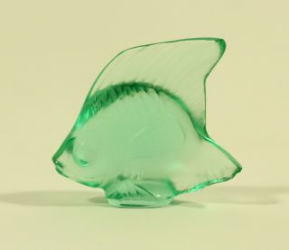 Lalique Crystal Shamrock Green Angel Fish Figurine Paperweight Signed Chipped