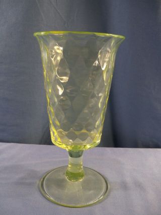 Bryce Brothers Canary Vaseline Glass Diamond Quilted Footed Celery Vase 2