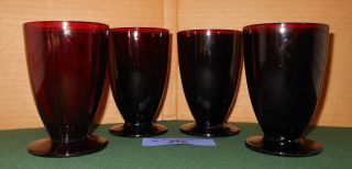 4 Vintage Anchor Hocking Ruby Red Glass Footed Tumblers
