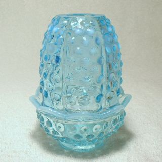 Fenton Glass Blue Opalescent Fairy Lamp Light 2 Piece 1970 