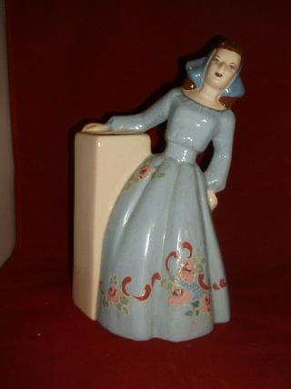 Weil Ware California Pottery - Tall Lady Planter In Blue Dress With Flowers 1930