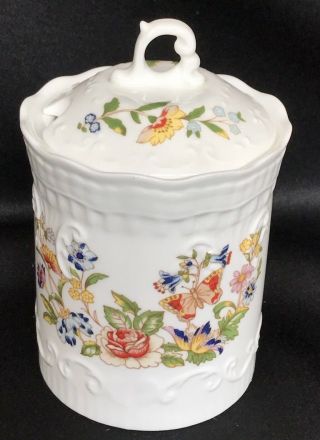 Aynsley English Bone China - Cottage Garden Floral/butterfly Jam/jelly Jar & Lid