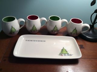 Rae Dunn Christmas “oh Christmas Tree,  Oh Christmas Tree” Mugs & Platter Set